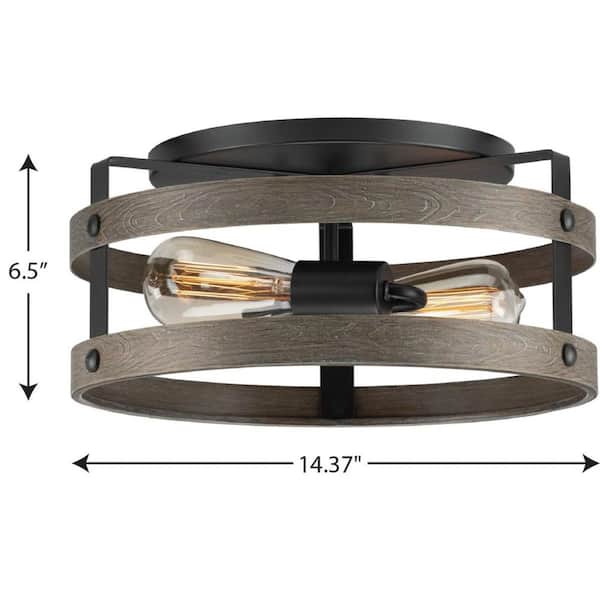 Gulliver 22 in. 2-Light Graphite and Weathered Driftwood Farmhouse Flush Mount Ceiling Light