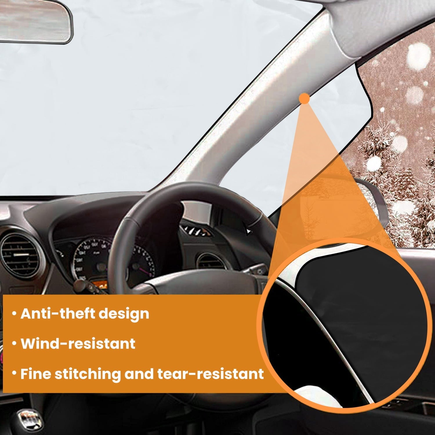 iMounTEK Front Rear Car Frost Guard Winter Windshield Cover for All SUV MPV, Car Accessories for Protection, Black CJ4524