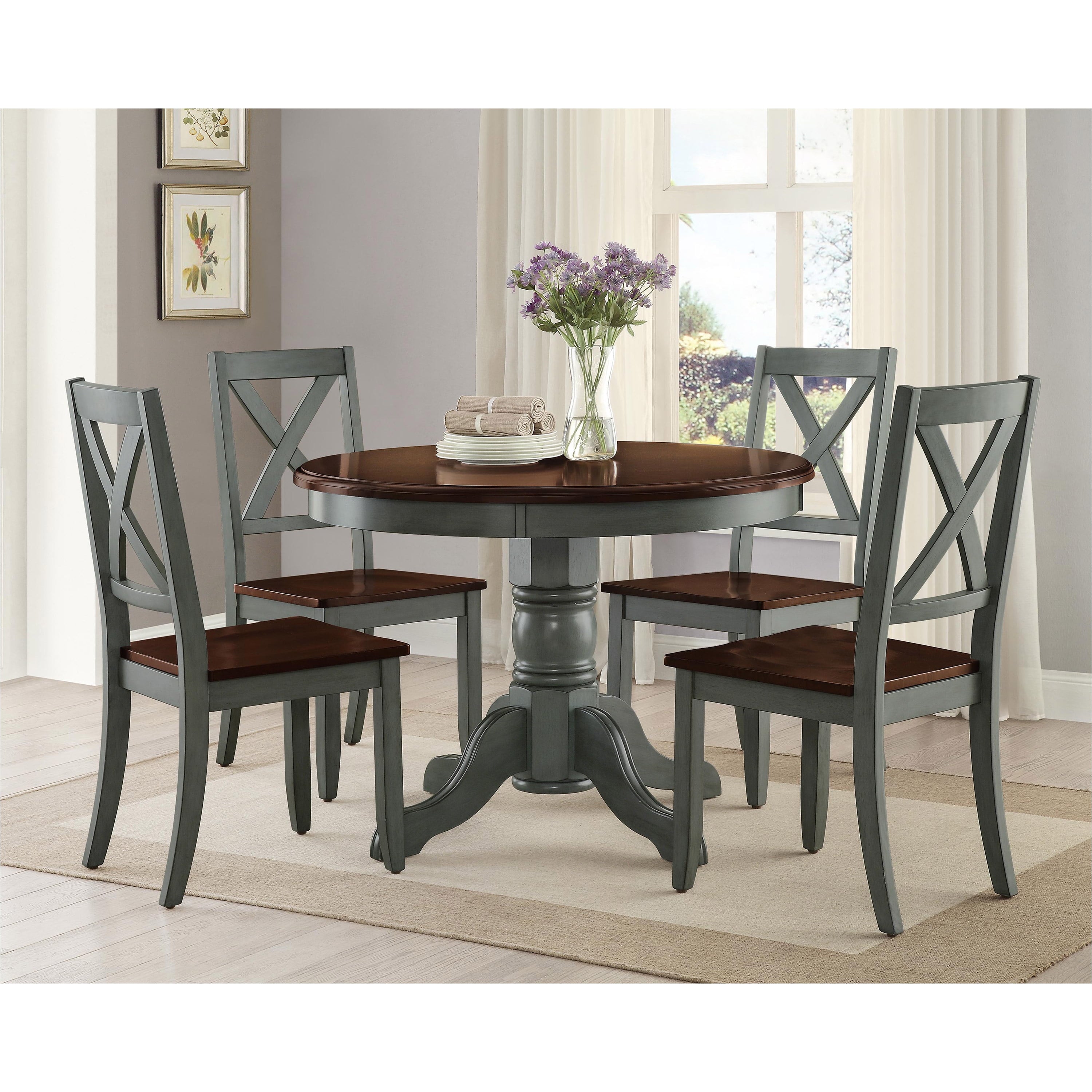 Better Homes & Gardens Cambridge Place Dining Table, Blue & Mocha Finish