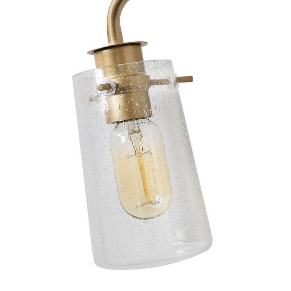 Modern Gold Bathroom Vanity Light Bar, 22.5 in. 3-Light Farmhouse Brass Wall Sconce with Seeded Glass Shades