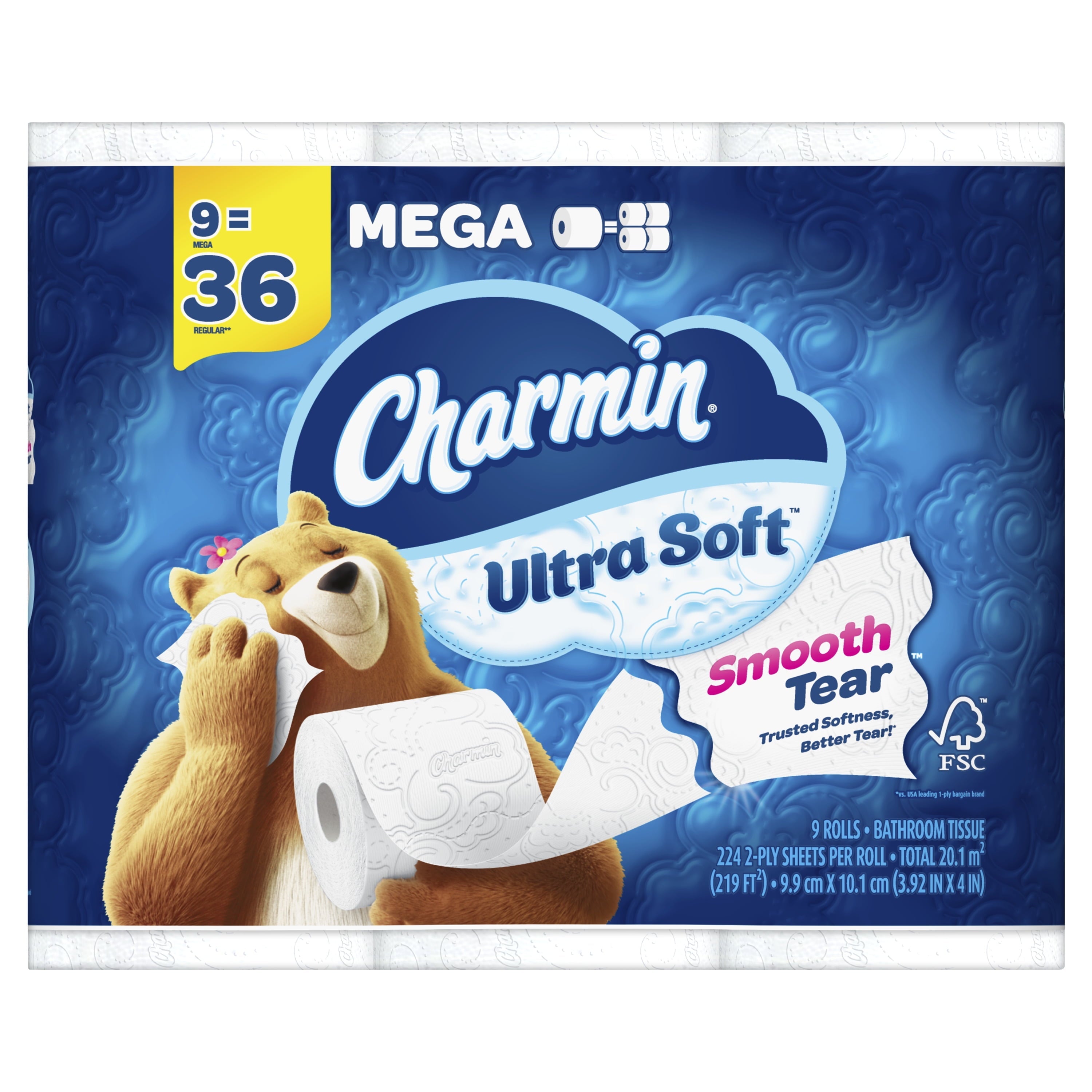 Charmin Ultra Soft Toilet Paper 9 Mega Rolls, 224 Sheets Per Roll