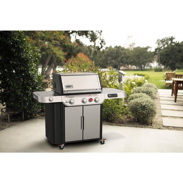 Genesis Smart SX-335 3-Burner Natural Gas Grill in Stainless Steel with Side Burner