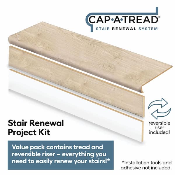 Frenchman Bay Oak/Inman Lk/Soft Ok Glzd 47in.Lx12.15in.Wx2.28in.T Laminate Stair Tread and Reversible Riser Kit Adhesive