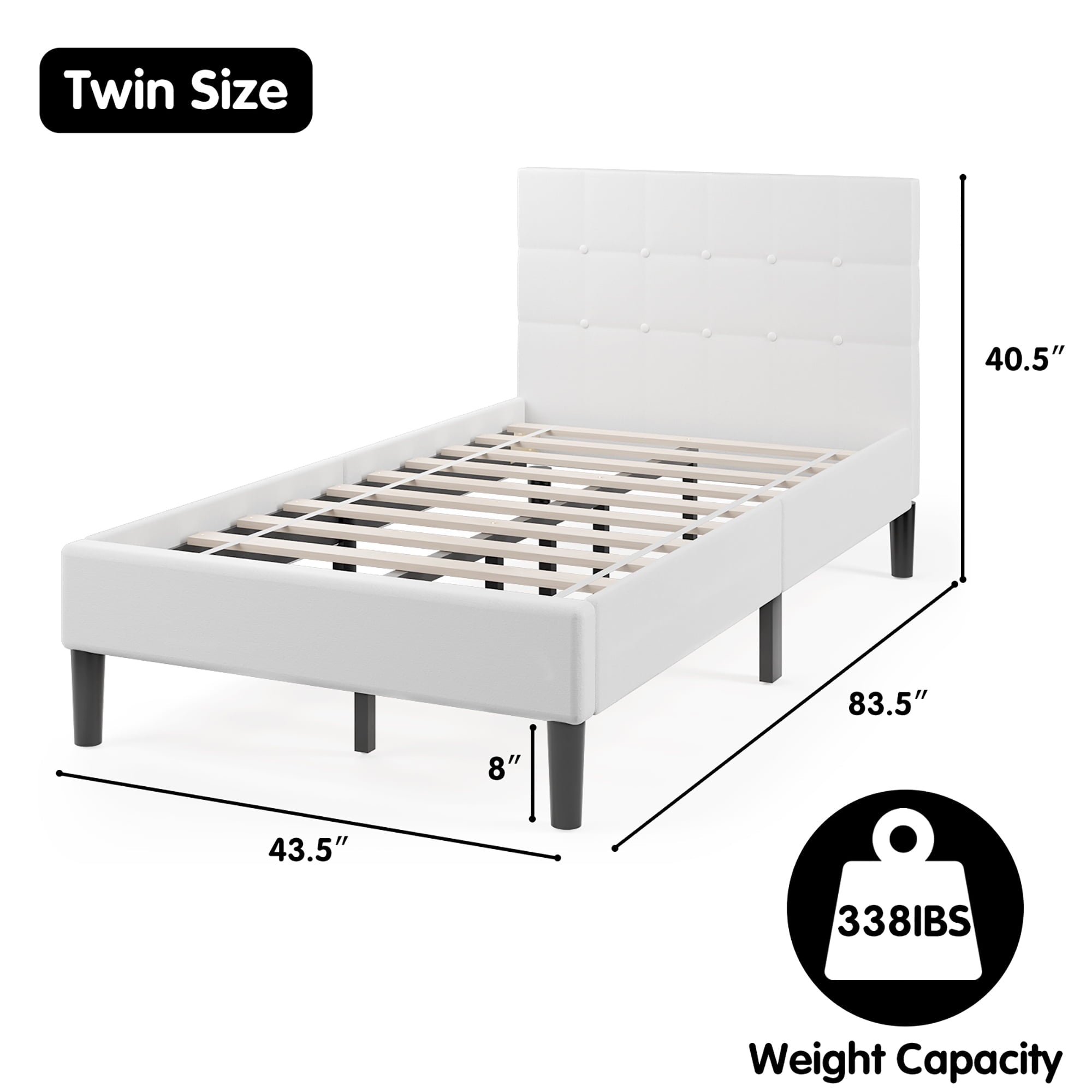 Costway Twin Upholstered Bed Frame Button Tufted Headboard Mattress Foundation Beige