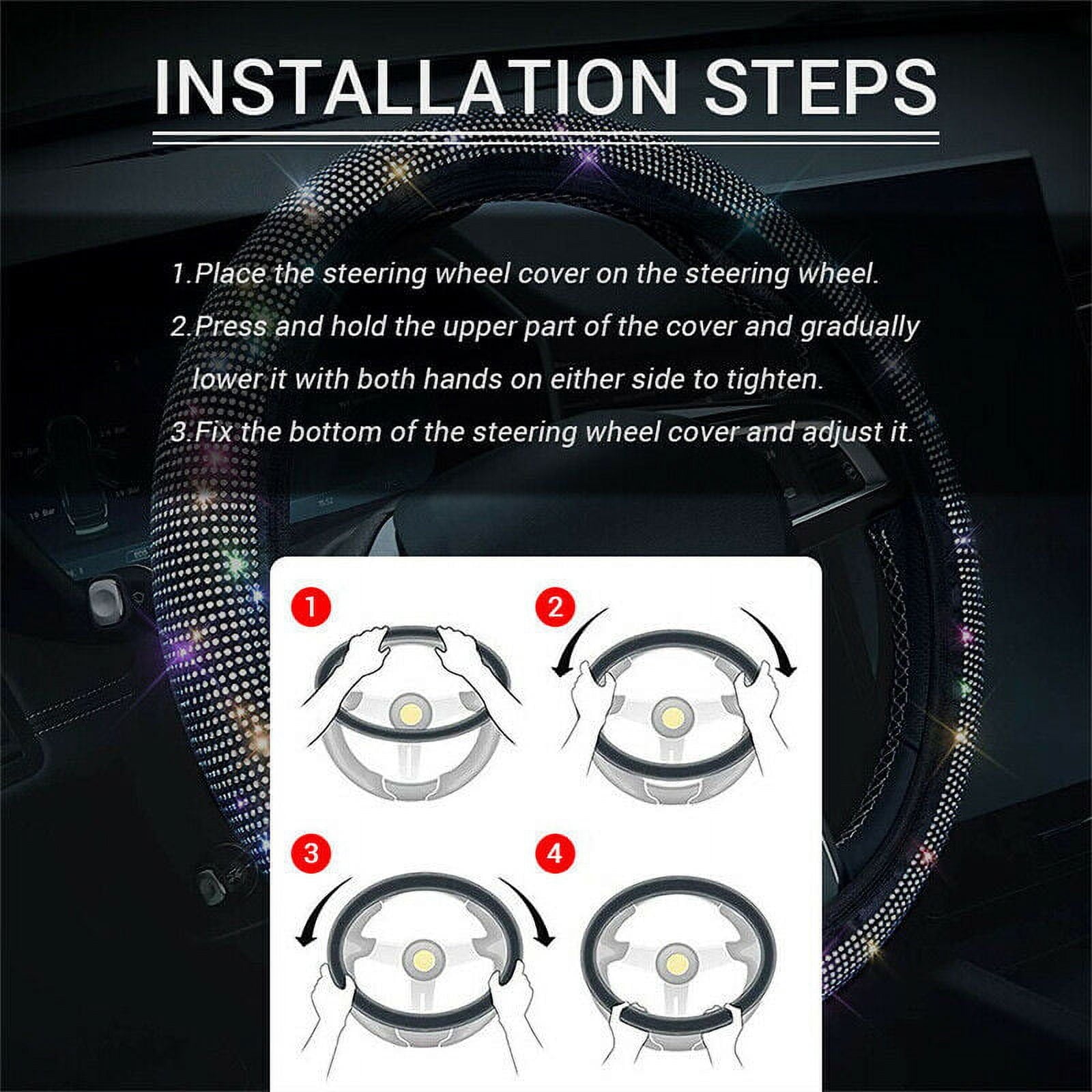 Universal 38CM Rhinestones Diamond Car Steering Wheel Cover Bling Crystal Silver