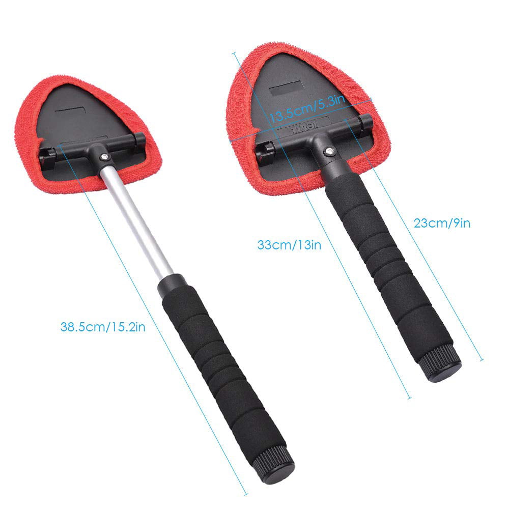 AutoEC Windshield Cleaner Car Window Cleaner Cleaning Tool with Extendable Handle and 2 Reusable Removable Coral Cap, Car Wash Brush, Red