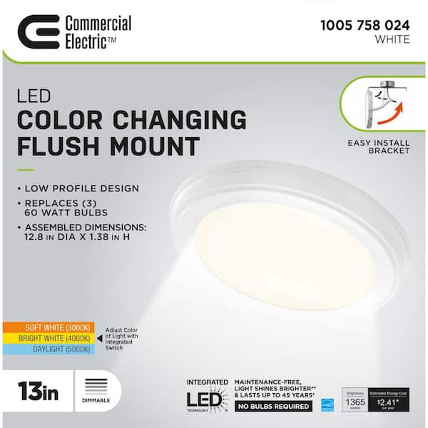 13 in. White Selectable LED Flush Mount