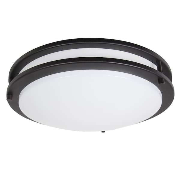 14 in. Round 1-Light Black Integrated LED Flush Mount