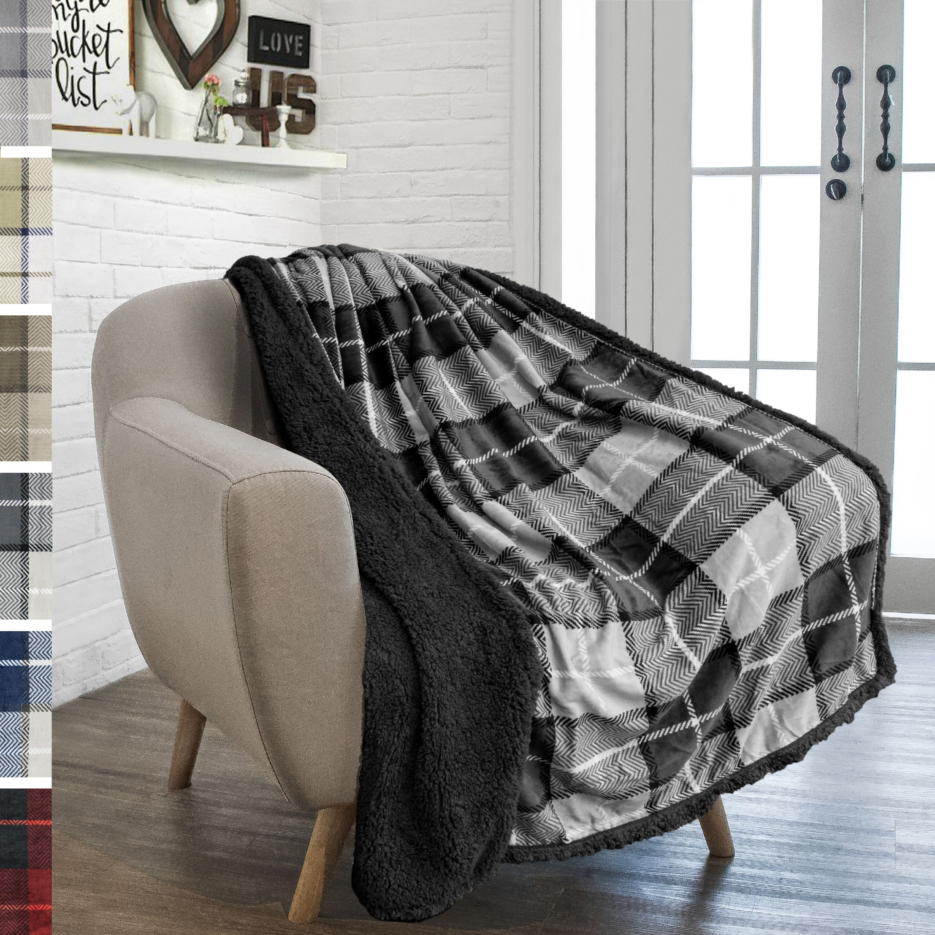 PAVILIA Premium Plaid Sherpa Fleece Throw Blanket | Super Soft, Cozy, Plush, Lightweight Microfiber, Reversible Throw for Couch, Sofa, Bed, All Season (50 X 60 Inches Charcoal Grey)