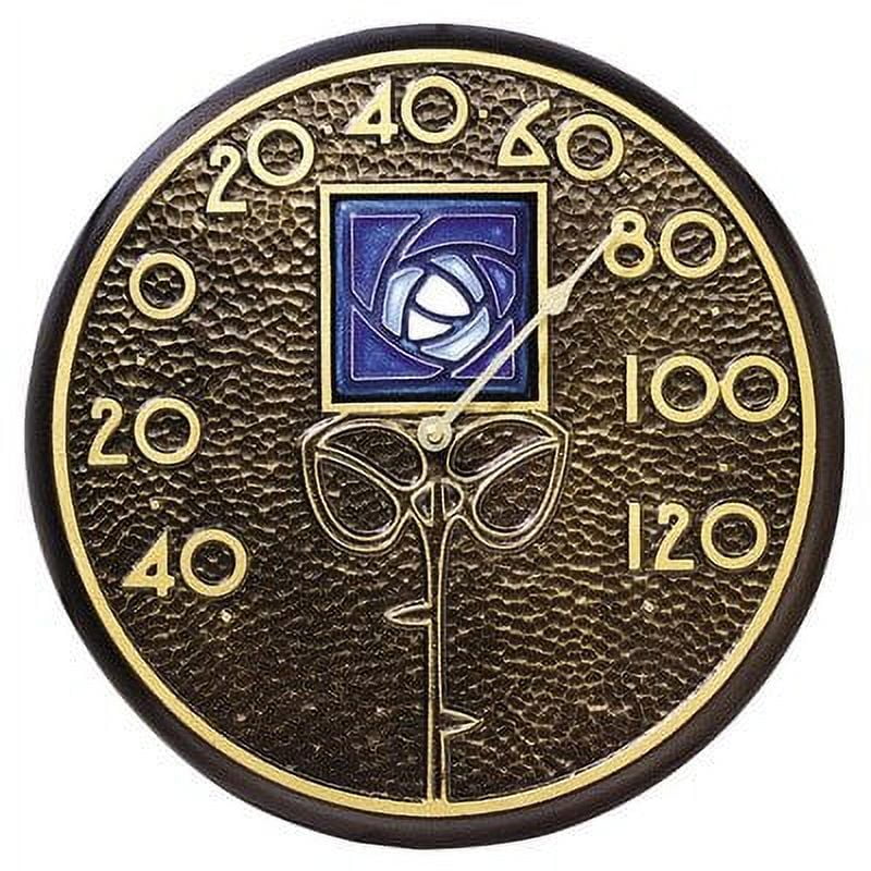 Bronze Outdoor Clock w Blue Hunter Rose Design