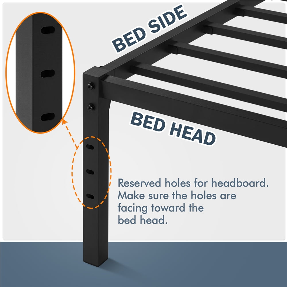 Alden Design Metal Platform Queen Bed Frame with Heavy Duty Steel Slat Support, Black