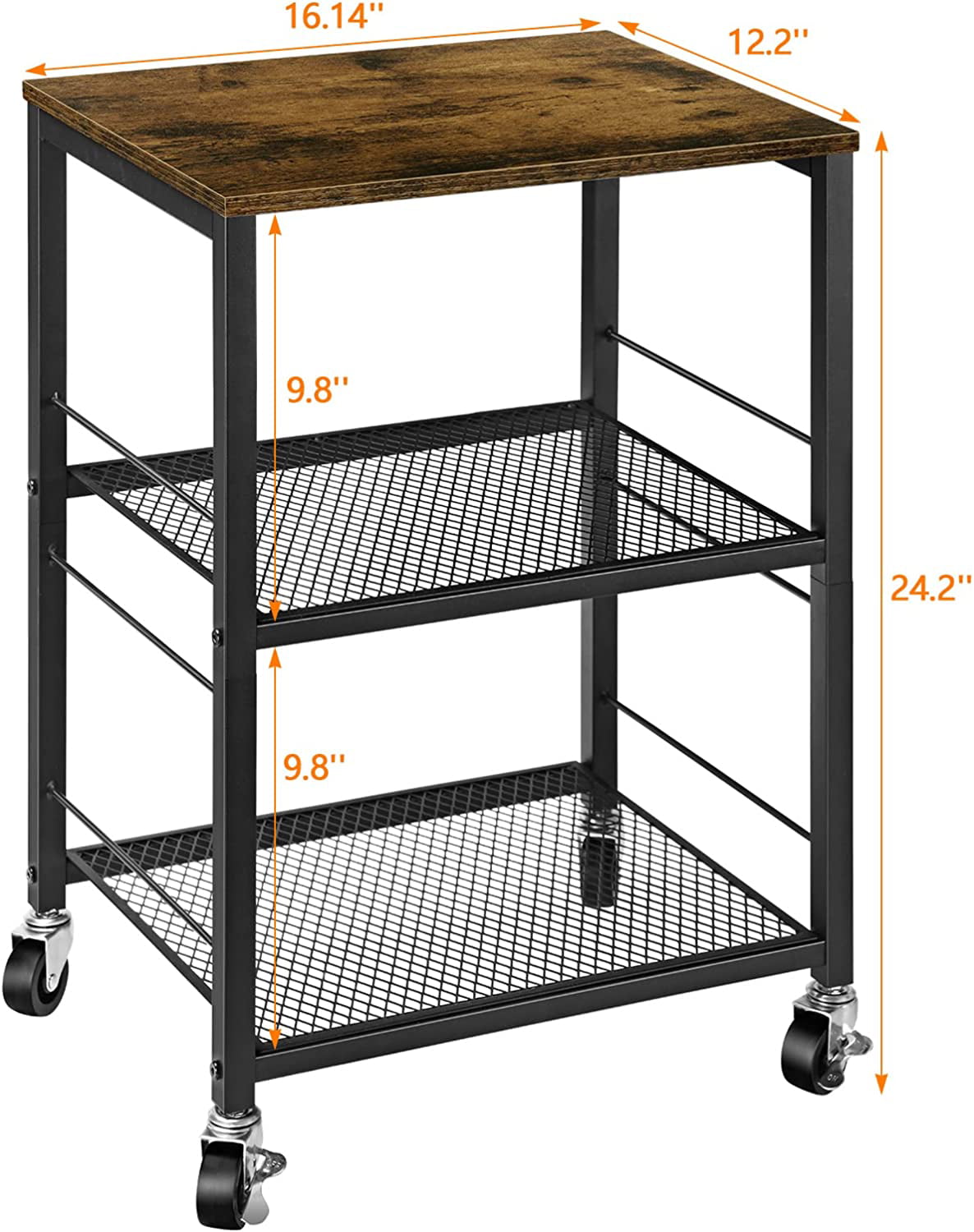 3 Tier Nightstand End Table, Stable Metal Frame, Rustic Brown