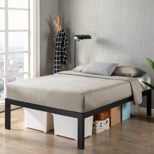 Just Mallet 18 in. Black Full Heavy Duty Metal Platform Bed with Wooden Slats