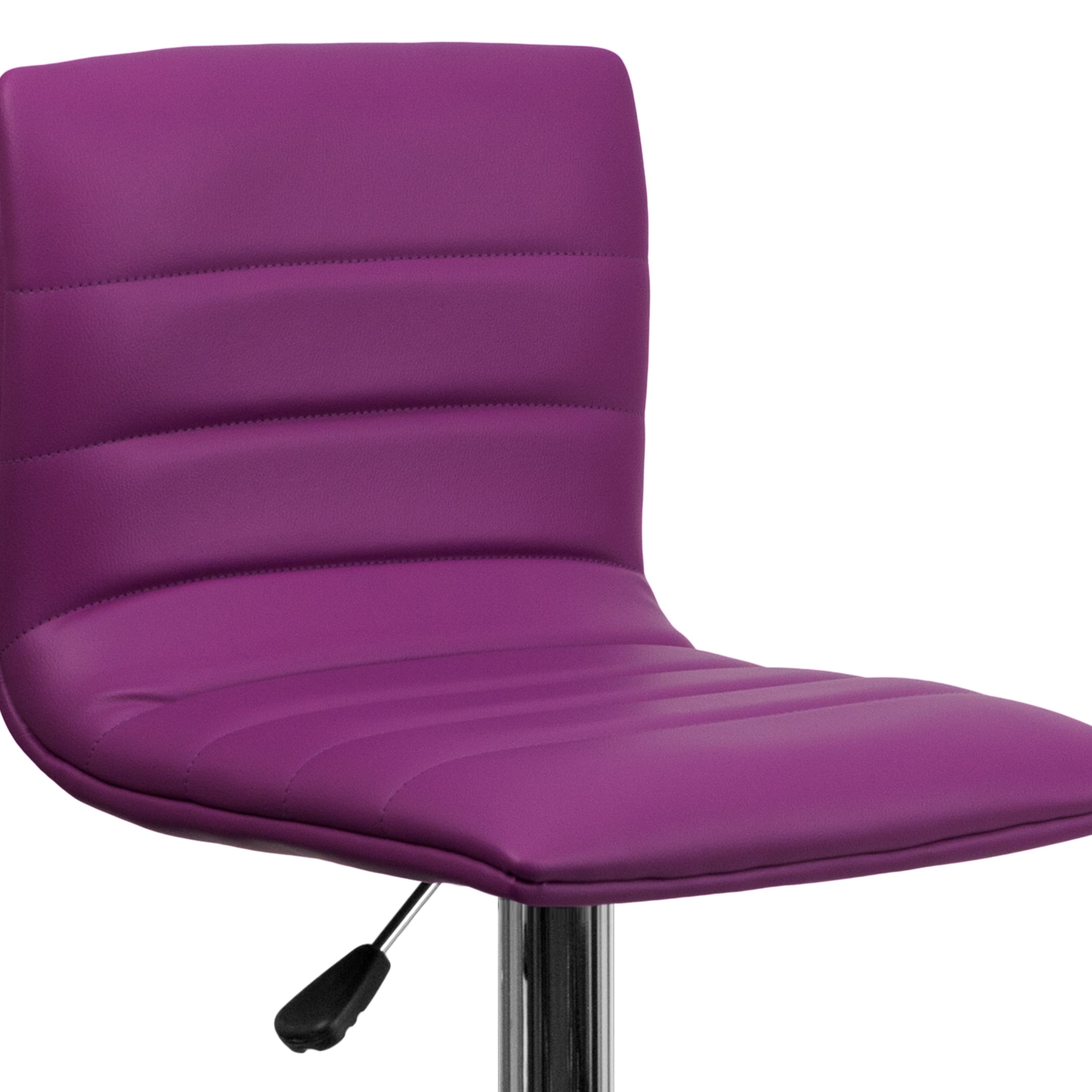 Flash Furniture Betsy Modern Purple Vinyl Adjustable Bar Stool with Back, Counter Height Swivel Stool with Chrome Pedestal Base