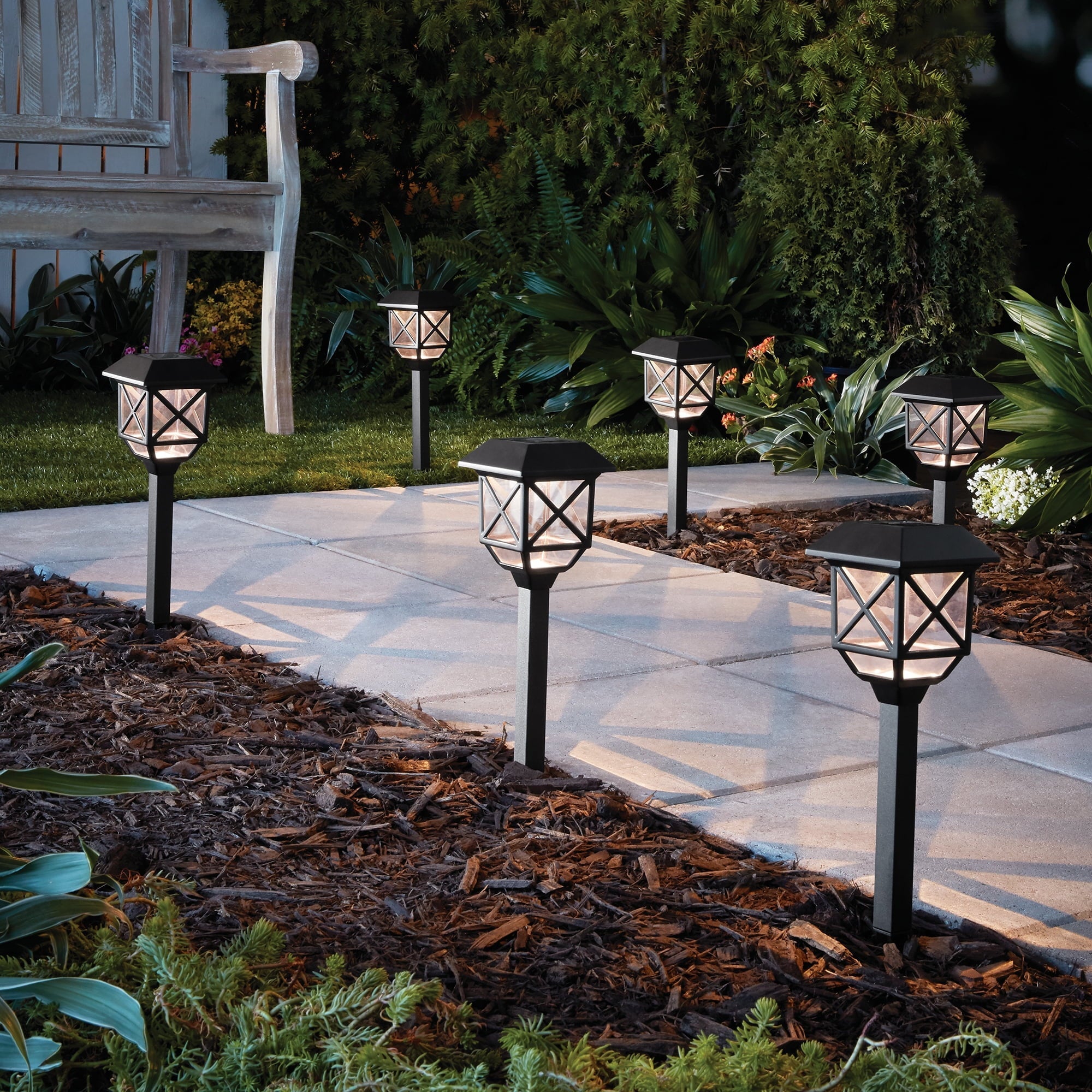 Mainstays Solar Powered Black Square LED Landscape Pathway Light with Plastic Lens, 8 Lumens (6 Count)