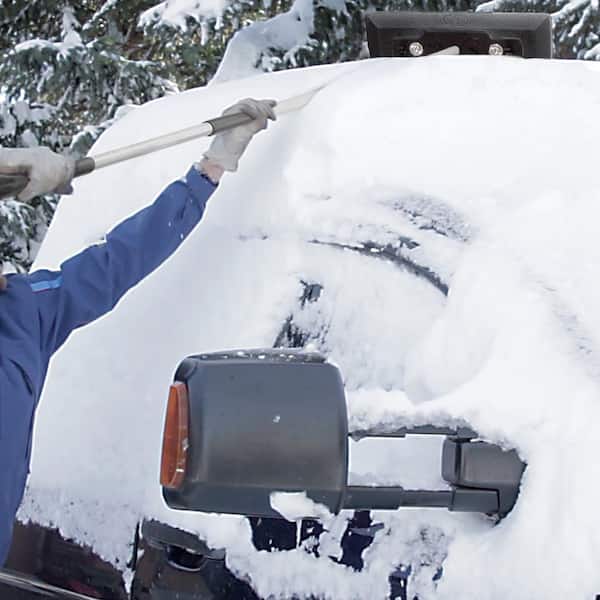 18 in. 4-in-1 Telescoping Snow Broom and Ice Scraper with Headlights, Black