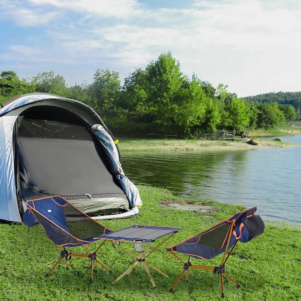 Aluminum Camping Padded Chairs Set with Lightweight Folding Table with 2 Cup Holders, Carry Bag for Camping, Travel
