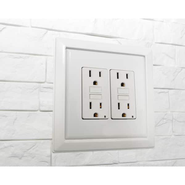 5.9 in. x 5.9 in. White Double Outlet Cover for Innovera Decor Backsplash and Interlocking Wall Paneling (2-Pieces)