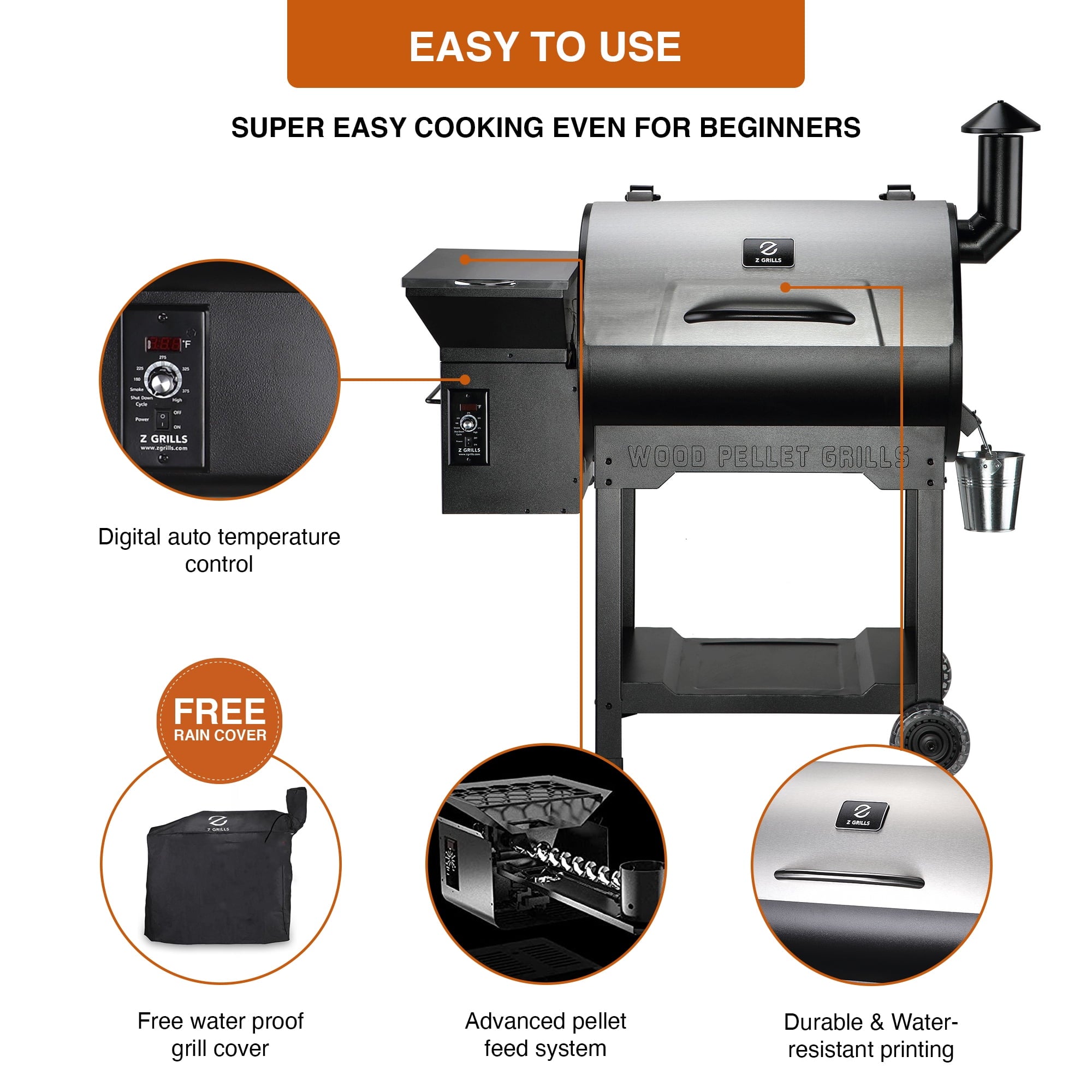 GRILLS ZPG-7002B3E 697 sq. in. Wood Pellet Grill and Smoker 8-in-1 BBQ Stainless Steel