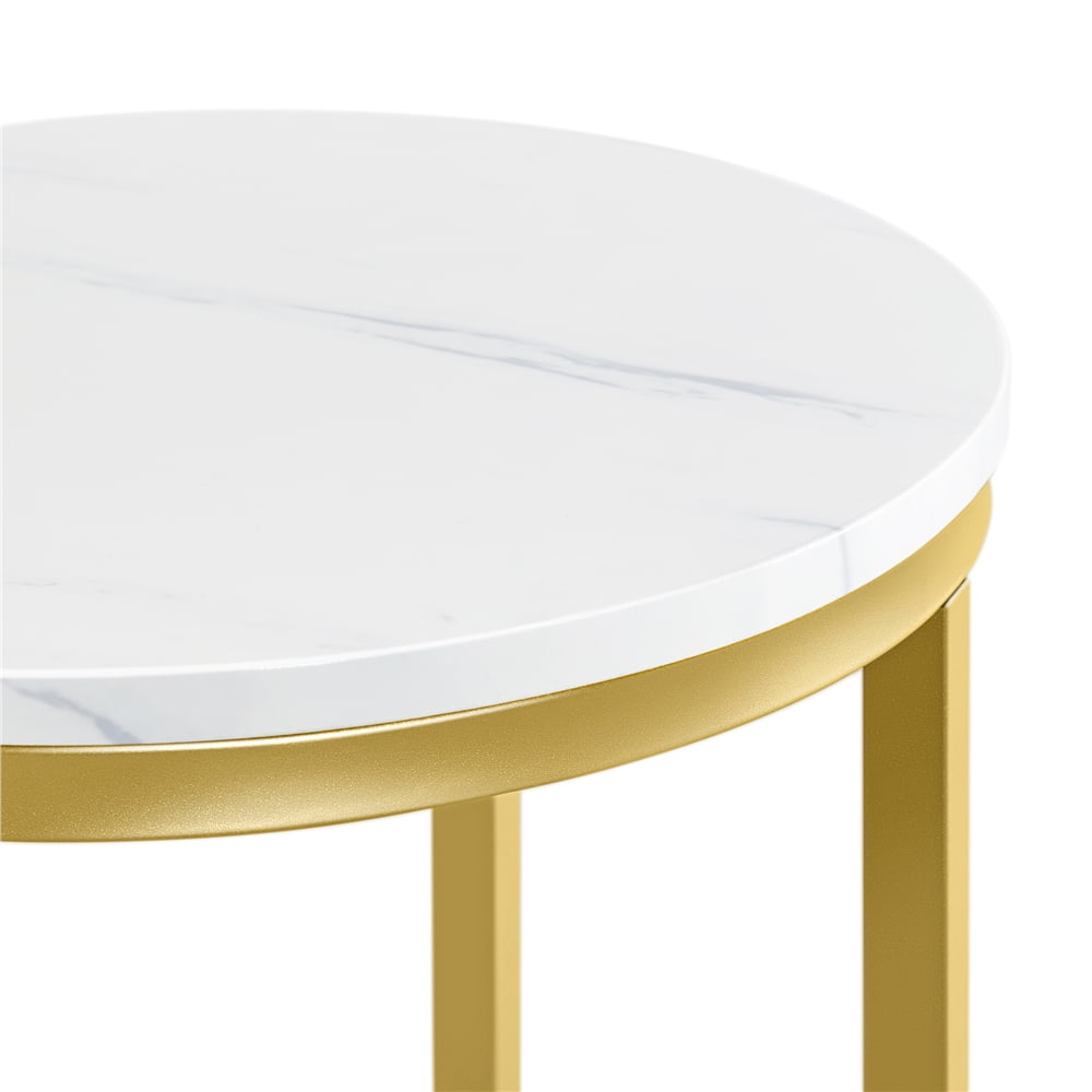 Easyfashion X-Based Faux Marble Side Table, White/Gold