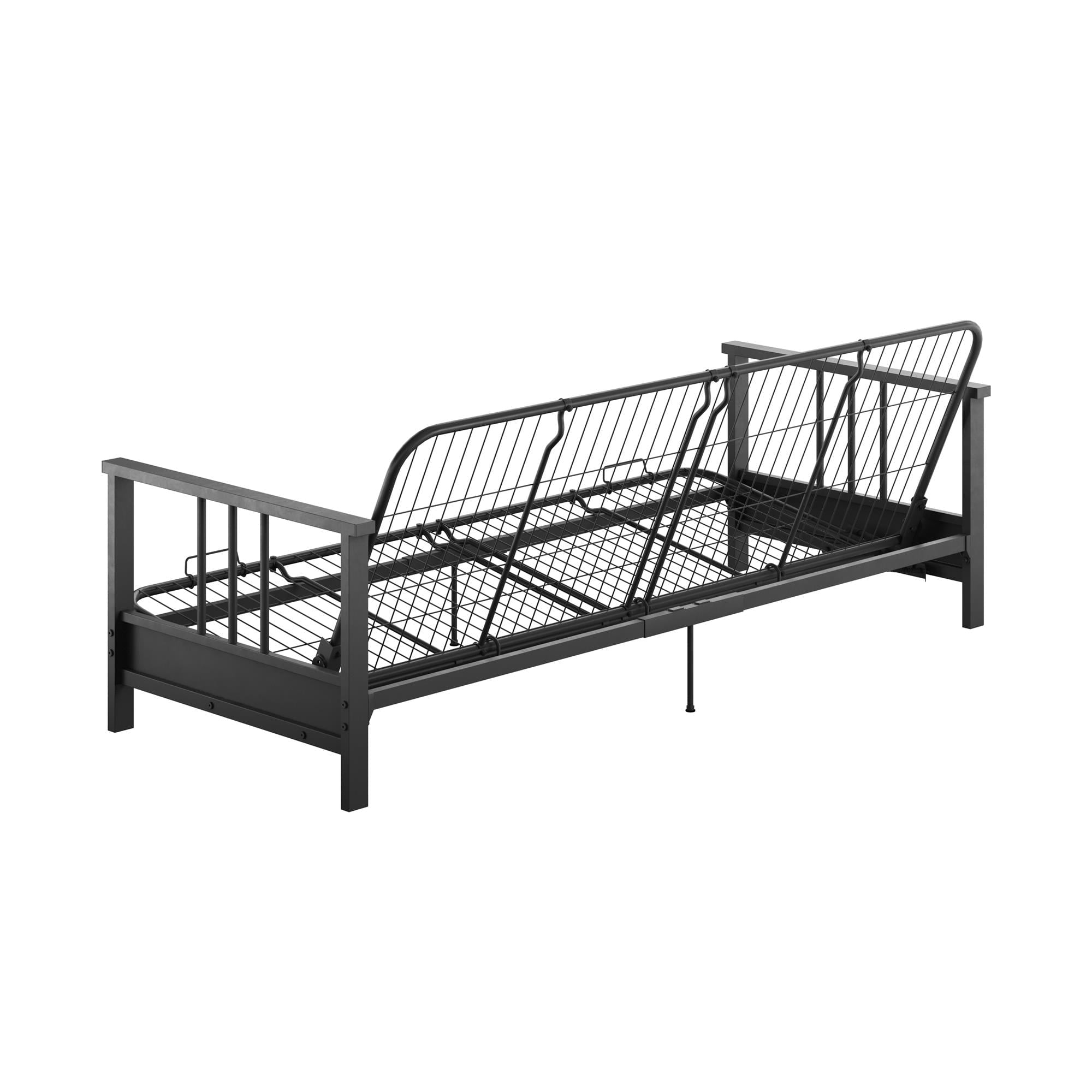 DHP Harlow Full Metal Arm Futon with 6â Thermobonded High Density Polyester Fill Black Microfiber Mattress