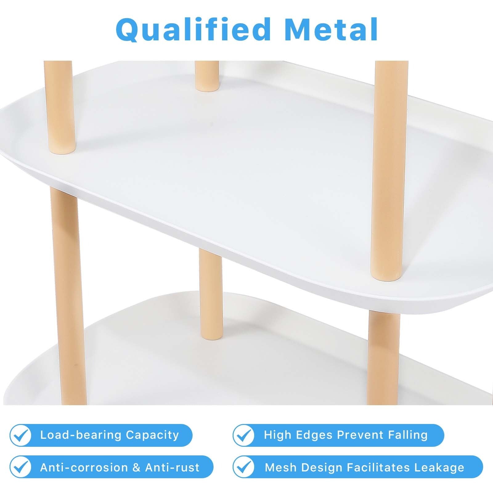 3 Tier Rolling Utility Cart Storage Organizer Service Cart with Handle and Locking Wheels for Home, Bathroom, Office, Kitchen, Coffee Bar, Microwave Cooking Station, White