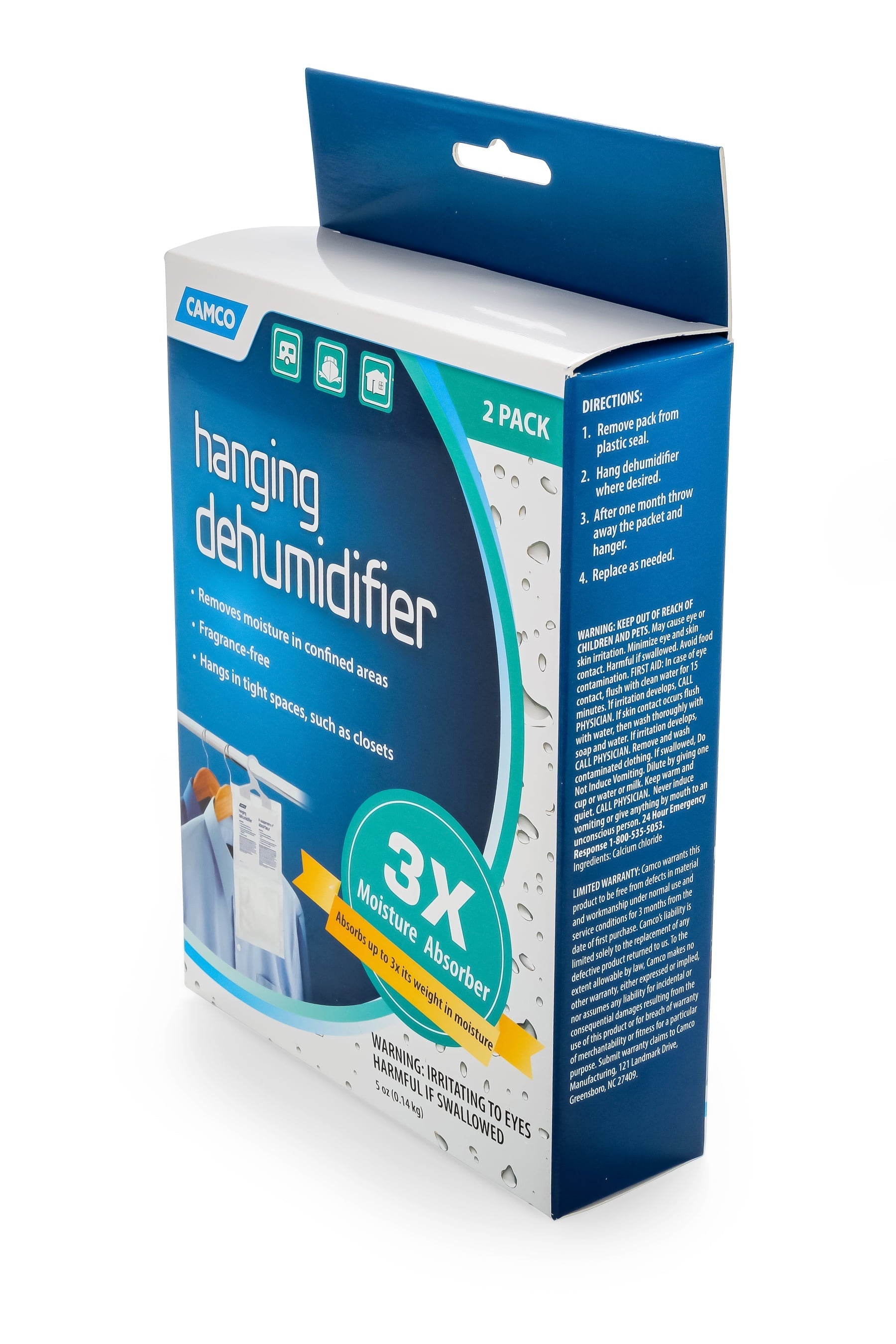 Camco Fragrance Free RV Hanging Dehumidifier - Reduces Moisture in Closets - 2 Pack, White (44286)