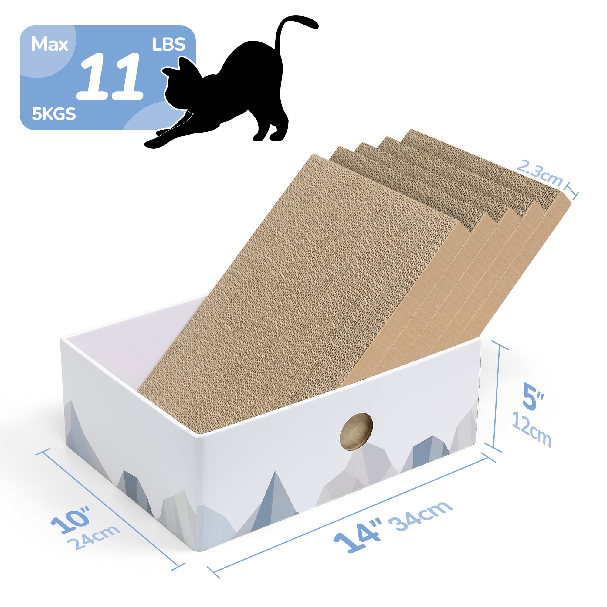 Conlun Cat Scratcher Cardboards with Box, 5-Pack Replacement Reversible Cat Scratcher Pad, Medium