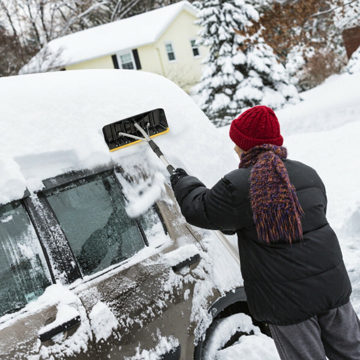 Gymax 21FT Telescoping Snow Roof Rake Large Poly Blade Aluminum Tube Non-Slip Handle