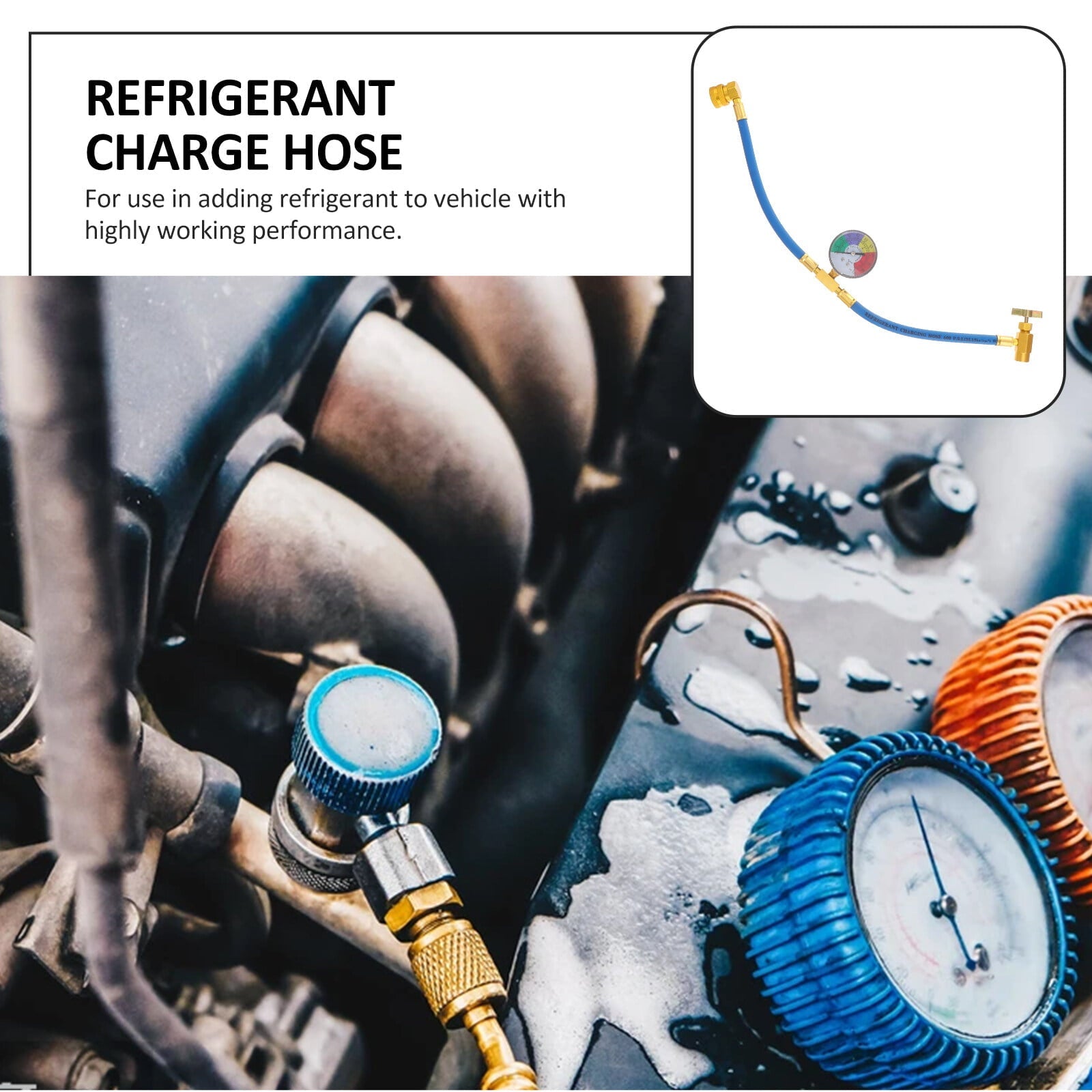 Car AC Refrigerant Charge Hose Kit Recharge Hose with Gauge,A/C 1/2 Recharge Measuring Kit Can Tap Air Conditioning Pressure Gauge