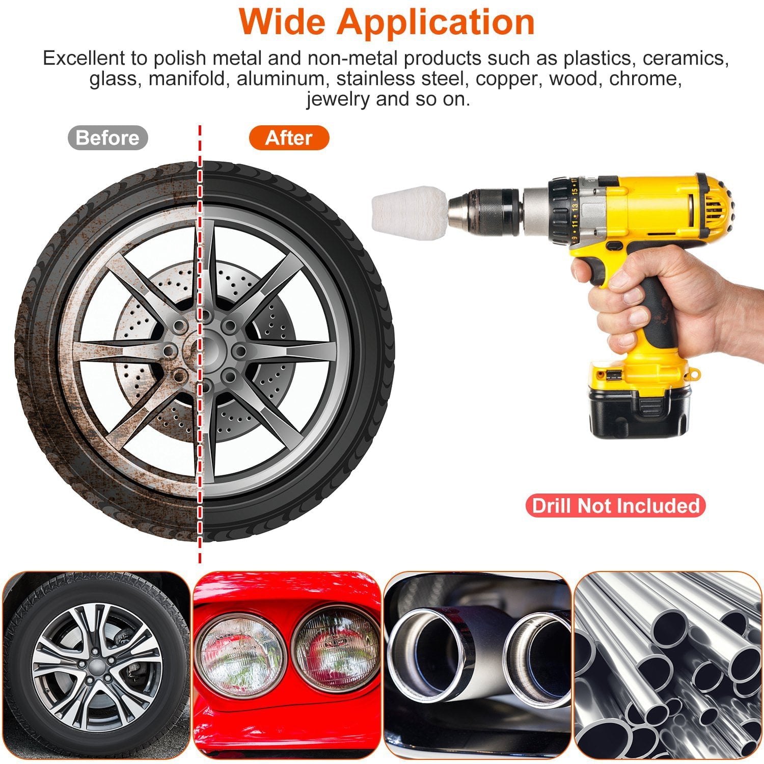 iMountek 7Pcs Polishing Pads Car Buffing Wheels Motorcycle Polishing Disc Ball Mop Wheel Drill Kit with 1/4