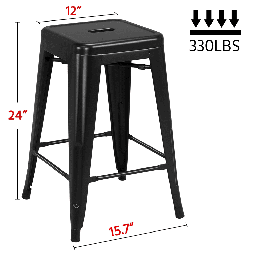 Yaheetech 24'' Metal Counter Stools, Set of 4, Black