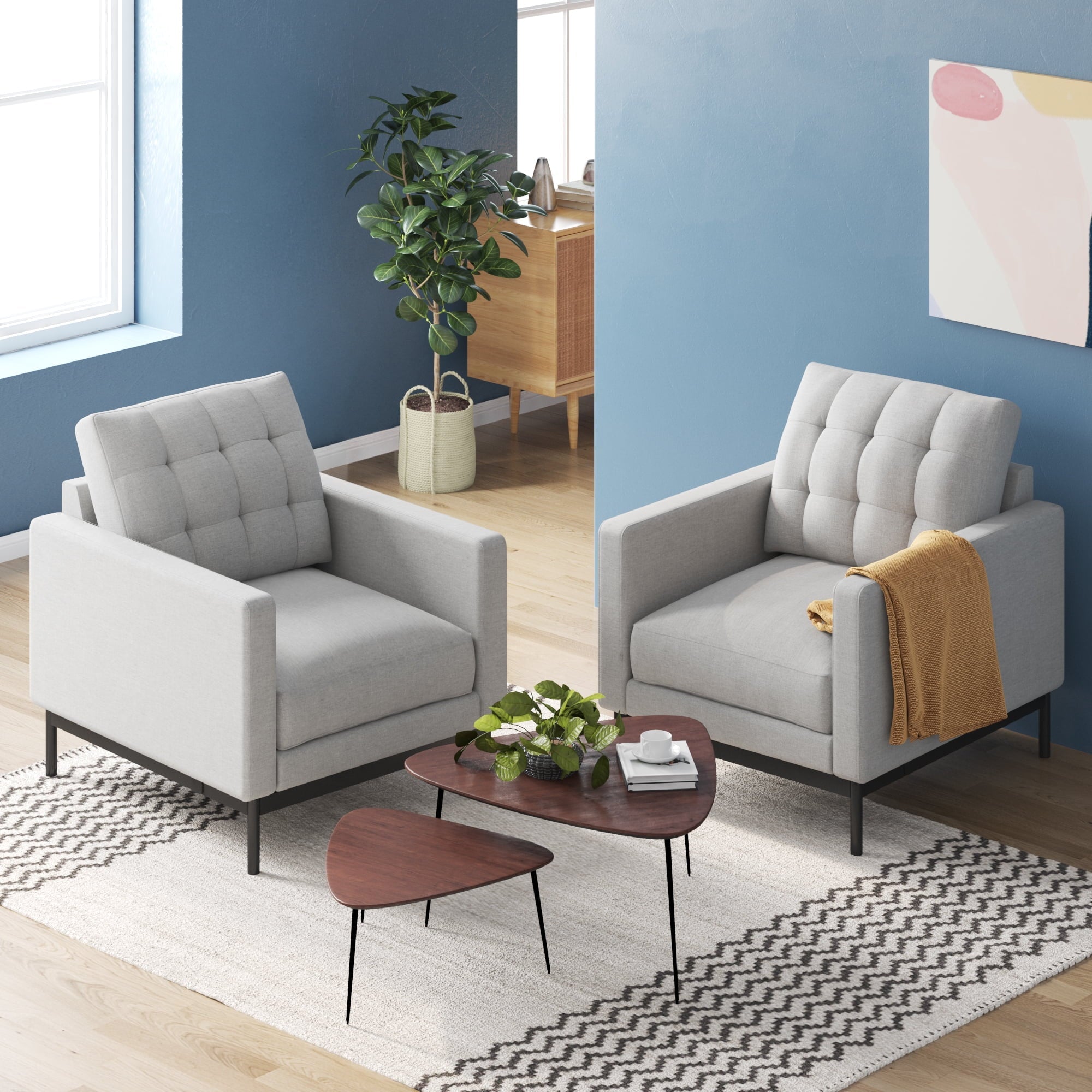 Zinus Thompson Fabric Armchair, Light Grey