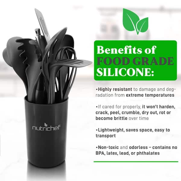 10 Pcs. Silicone Heat Resistant Kitchen Cooking Utensils Set - Non-Stick Baking Tools with PP Holder (Blue and Black)