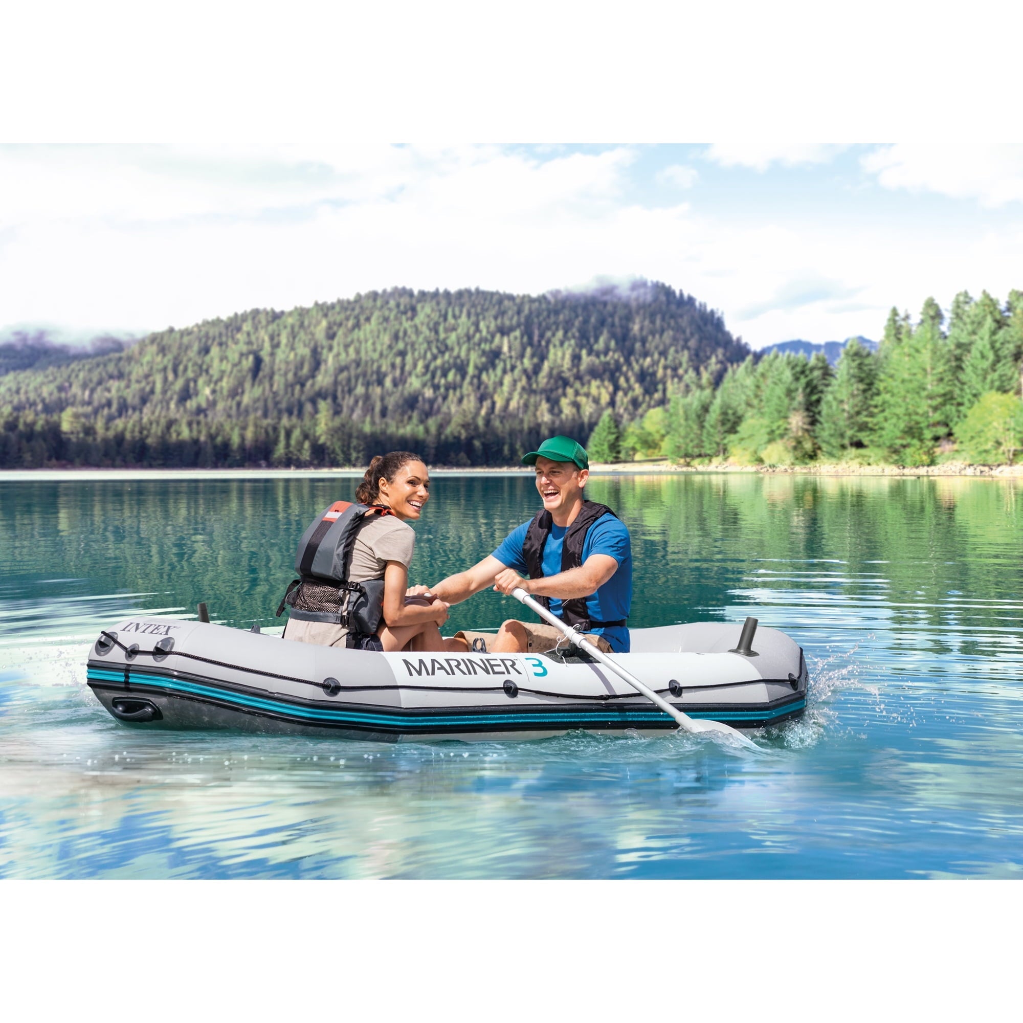 Intex Mariner 3, 3-Person Inflatable River/Lake Dinghy Boat & Oars Set