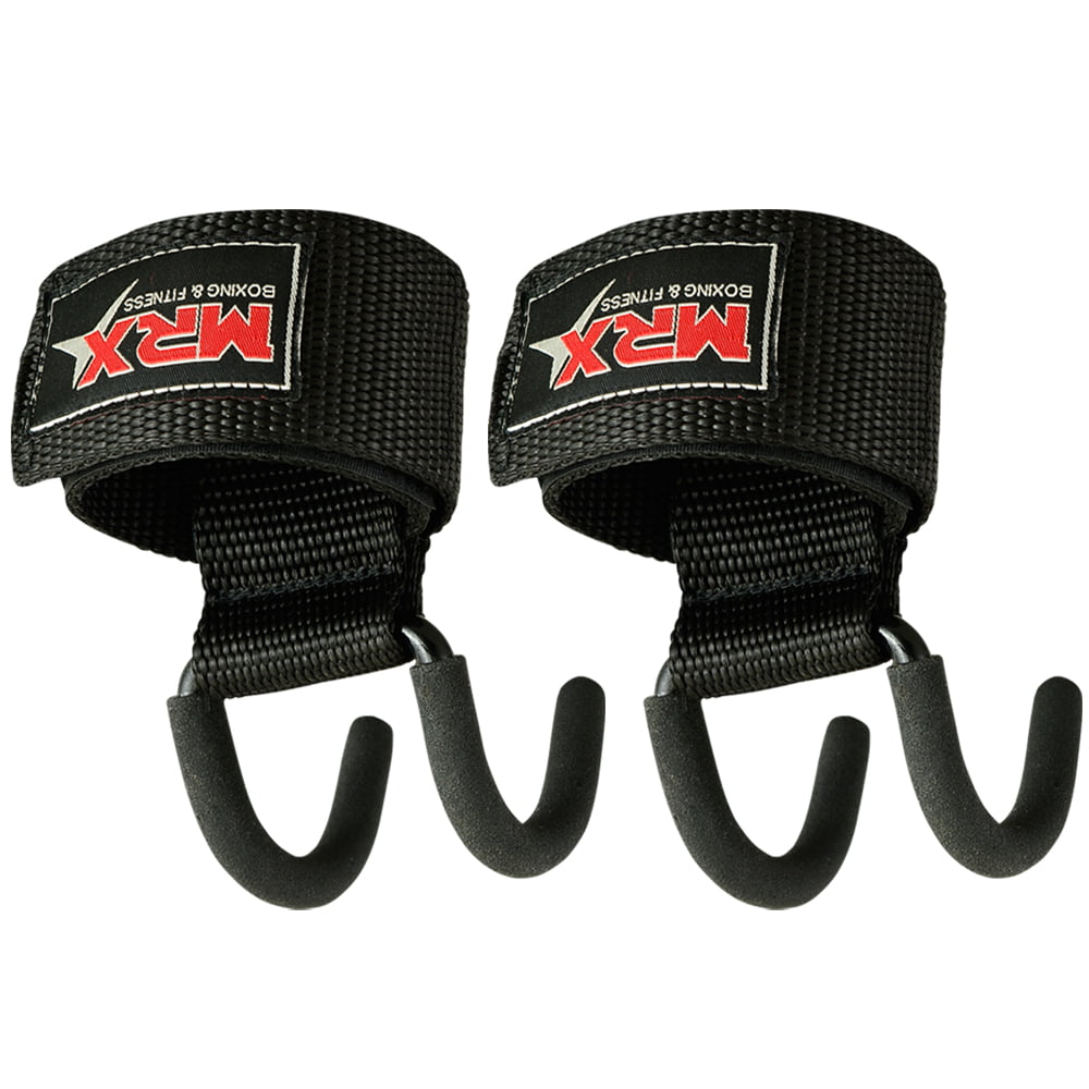 MRX Weight Lifting Hooks Wrist Wraps with Metal Rod Hook Black