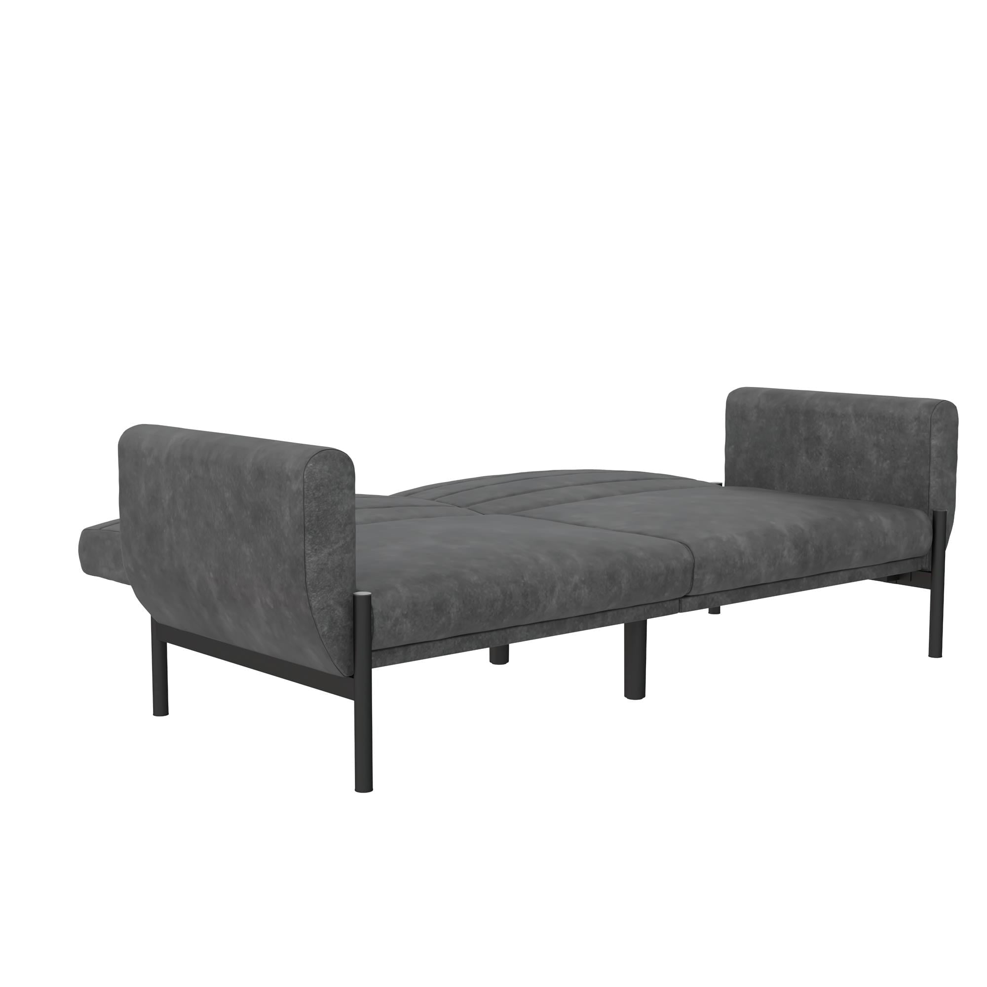 DHP Sadie Futon Sofa Bed and Couch Sleeper, Distressed Charcoal Black Faux Leather