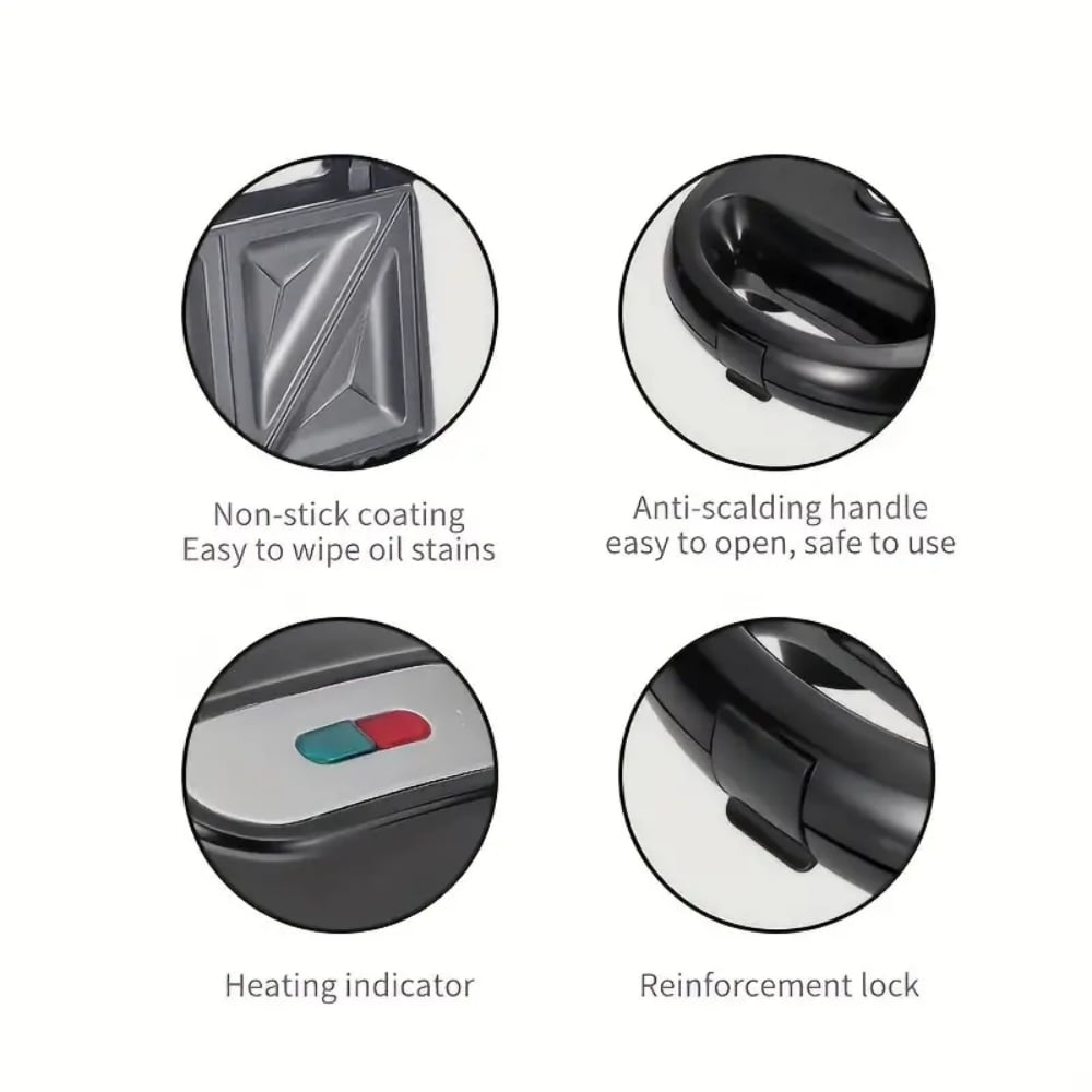 3 in 1 Electric Sandwich Maker, Panini Press Grill and Waffle Iron Set with Removable Non-Stick Plates, Perfect for Cooking Grilled Cheese, Tuna Melts, Burgers, Steaks and Snacks, Black