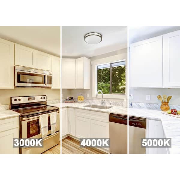 14 in. 1-Light Brushed Nickel Selectable Dimmable LED Flush Mount