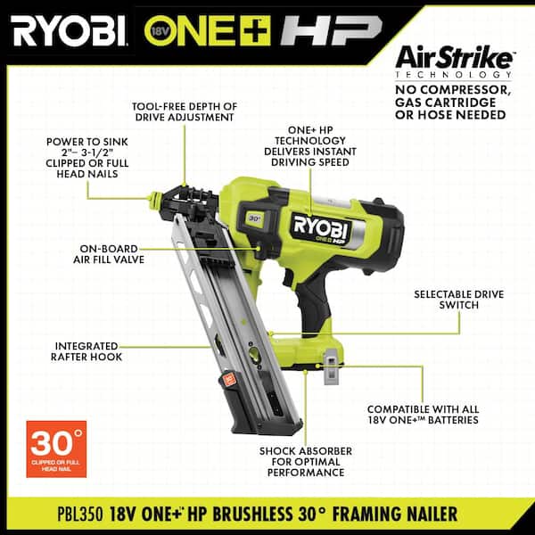 ONE+ HP 18V Brushless Cordless AirStrike 30° Framing Nailer (Tool Only)