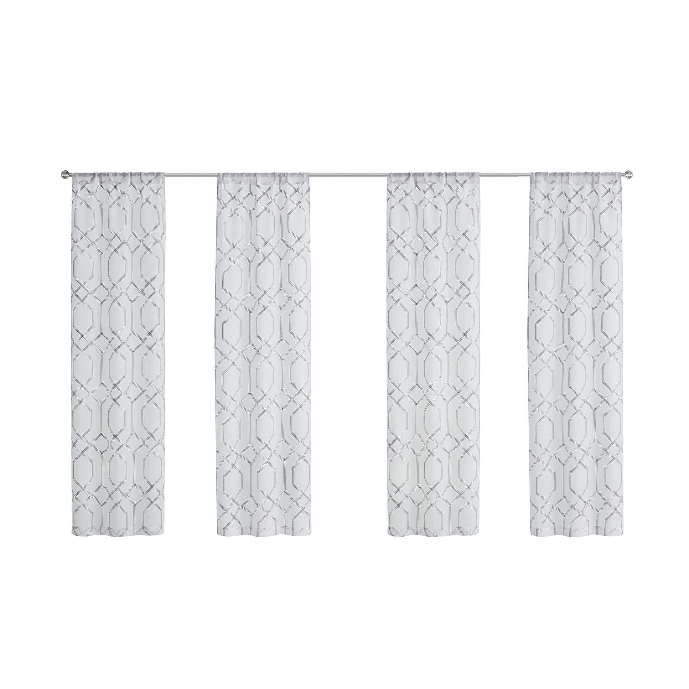 Mainstays Modern Gray Geometric Rod Pocket Sheer Curtain Set, 28