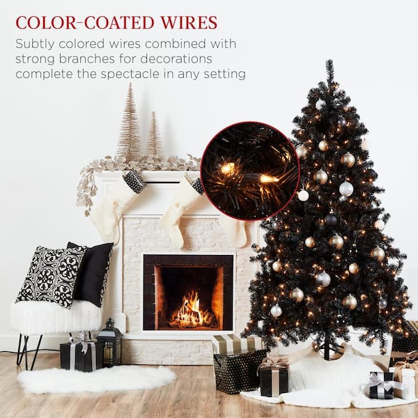 6 ft. Black Pre-Lit Artificial Christmas Tree with 350 Warm White Lights