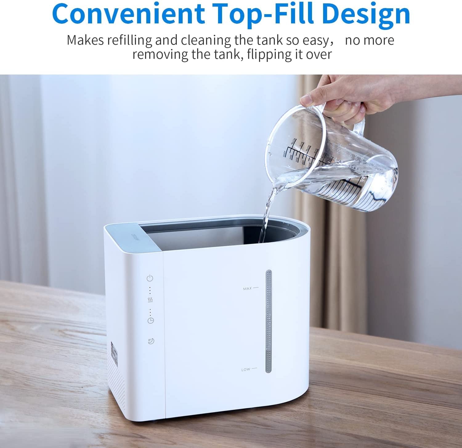 AIRROBO HU450 Ultrasonic Cool Mist Humidifier, 4.3L Top Fill Air Humidifier with 484 Sqft Room Coverage, 360° Nozzles, Waterless Auto Shut-off, White