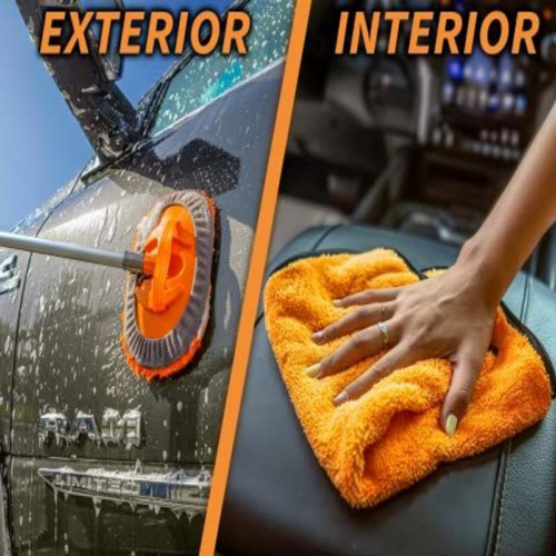 Car Wash Kit with 5-12 ft Extension Pole // Washing Brushes Set 8-piece