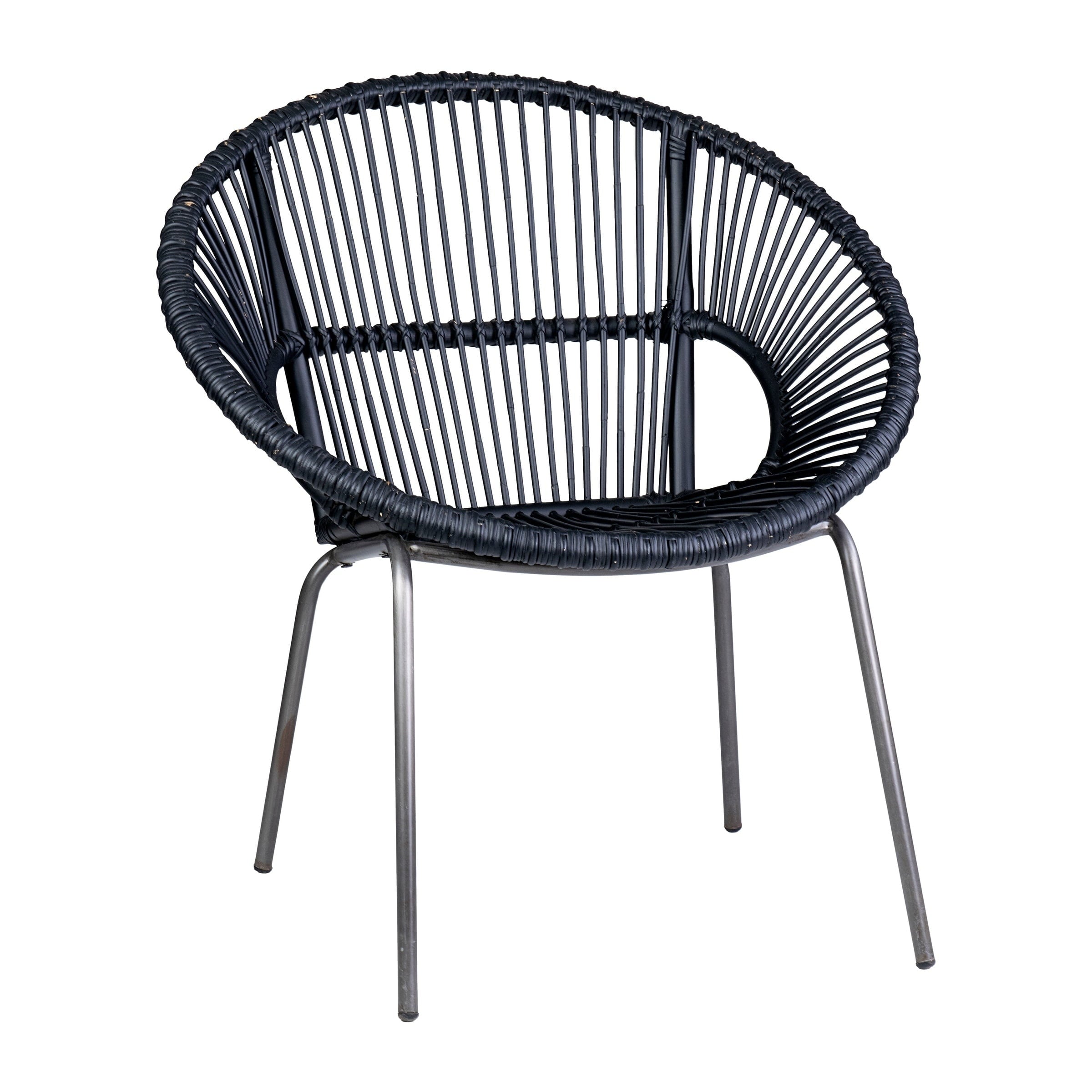 LouAnne Black Rattan Papasan Accent Chair with Metal Legs by East at Main 31