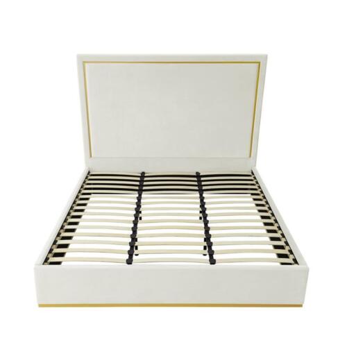 Creed Bed Beige Velvet Queen Upholstered Powder Coated Gold Frame and Base