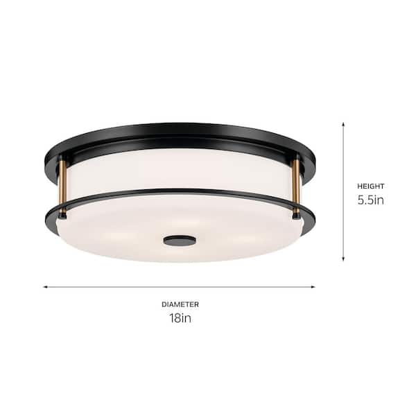 Brit 18 in. 4-Light Black and Champagne Bronze Industrial Hallway Flush Mount Ceiling Light