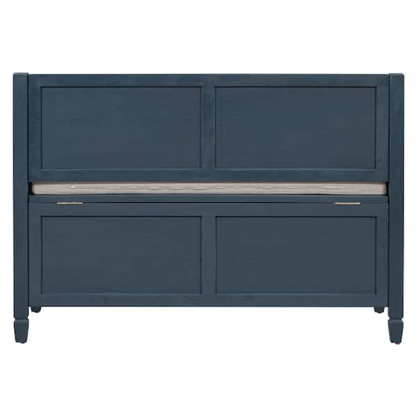 Multifunctional Navy and Beige 42 in. Wood Storage Bedroom Bench with Safety Hinge