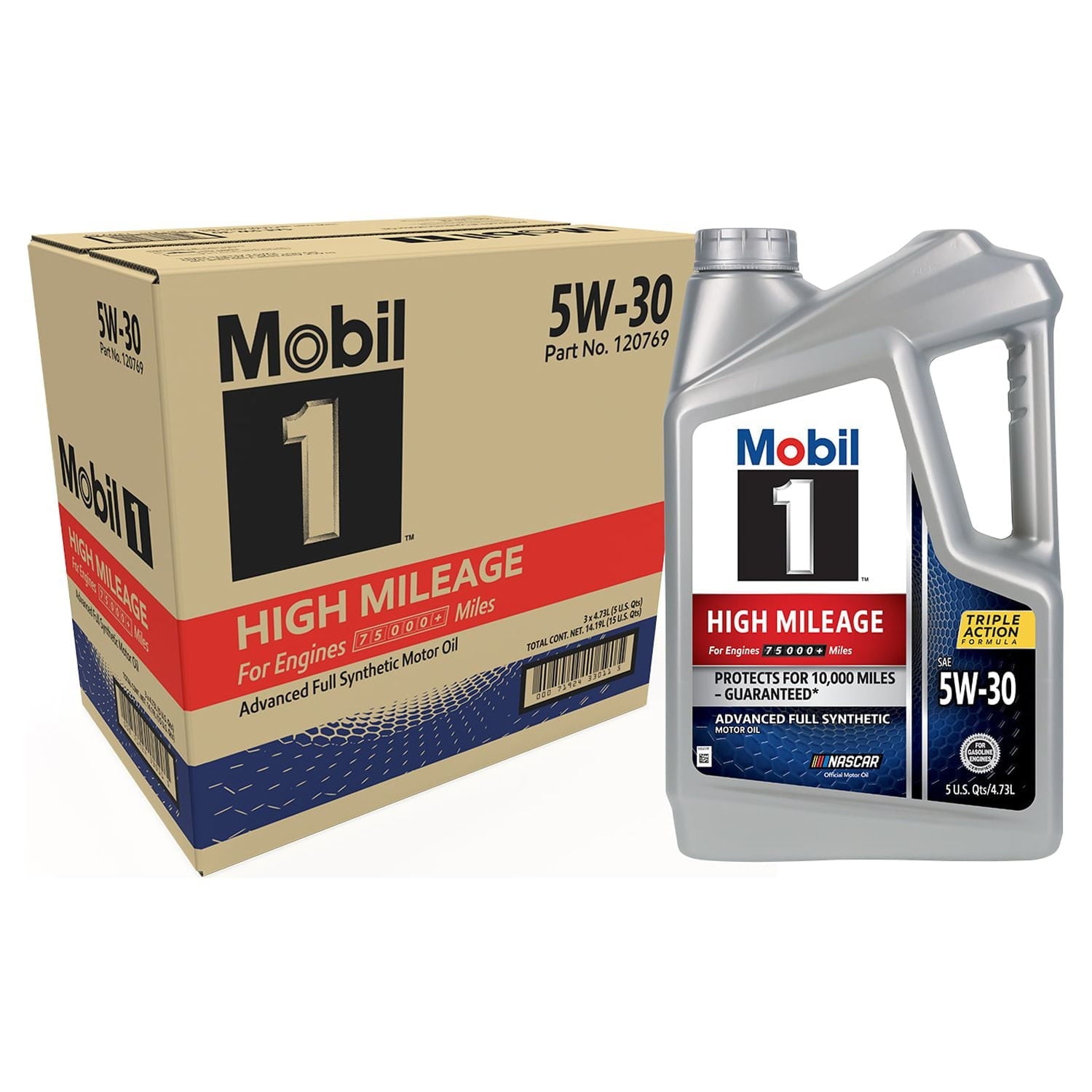Mobil 1 High Mileage Full Synthetic Motor Oil 5W-30, 5 qt  (3 Pack)