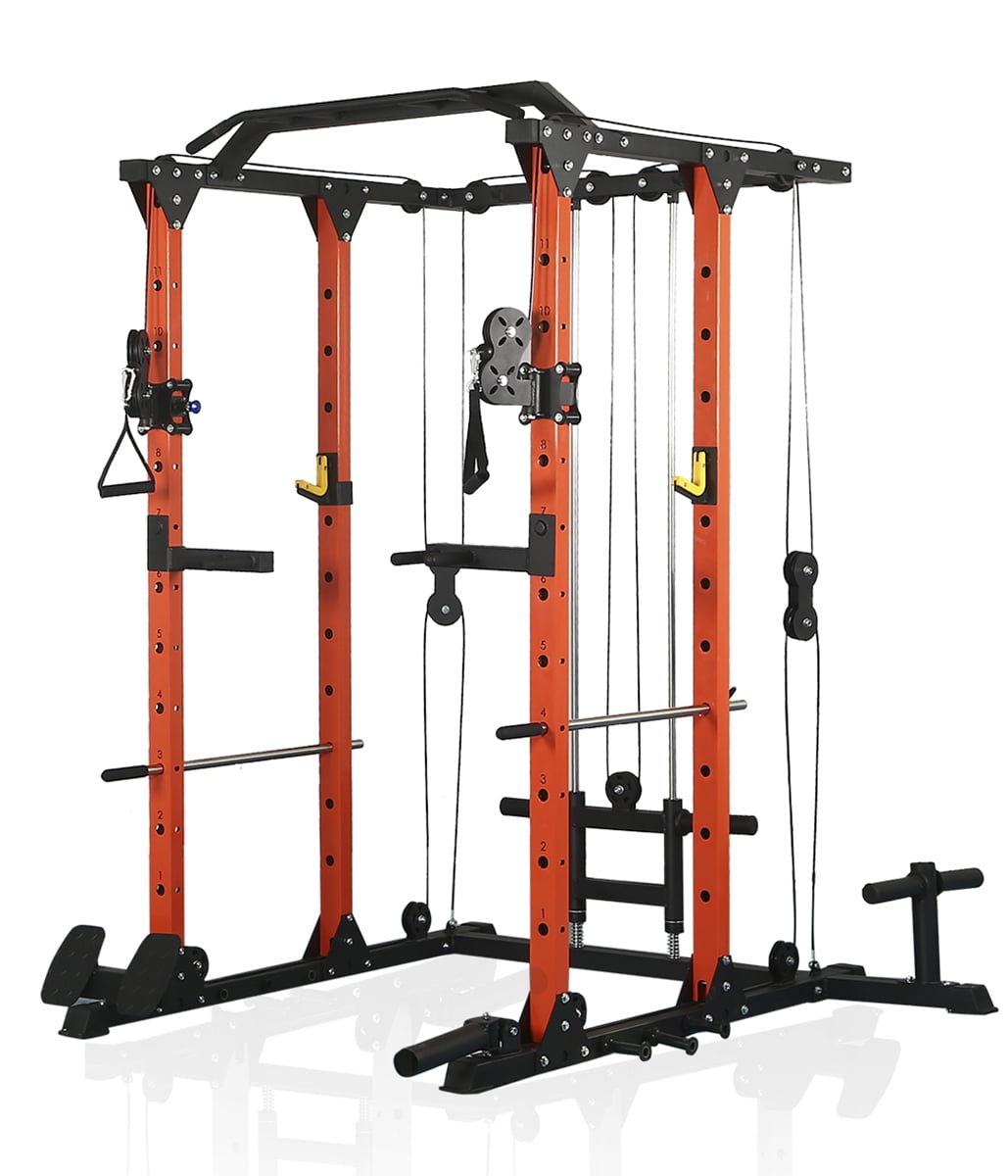 Seizeen Power Cage, 1400LBS Squat Rack with Cable Crossover System, Home Gym Equipment Multi-Function Smith Machine with LAT PullDown System Training Attachments